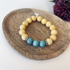 White Amber and Turquoise Beads, Baltic Amber Beaded Bracelet
