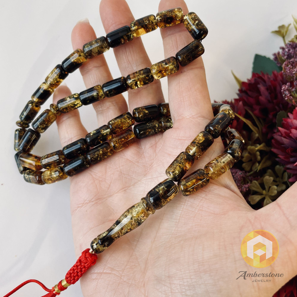 Green Natural Amber Islamic Prayer beads 12*14mm