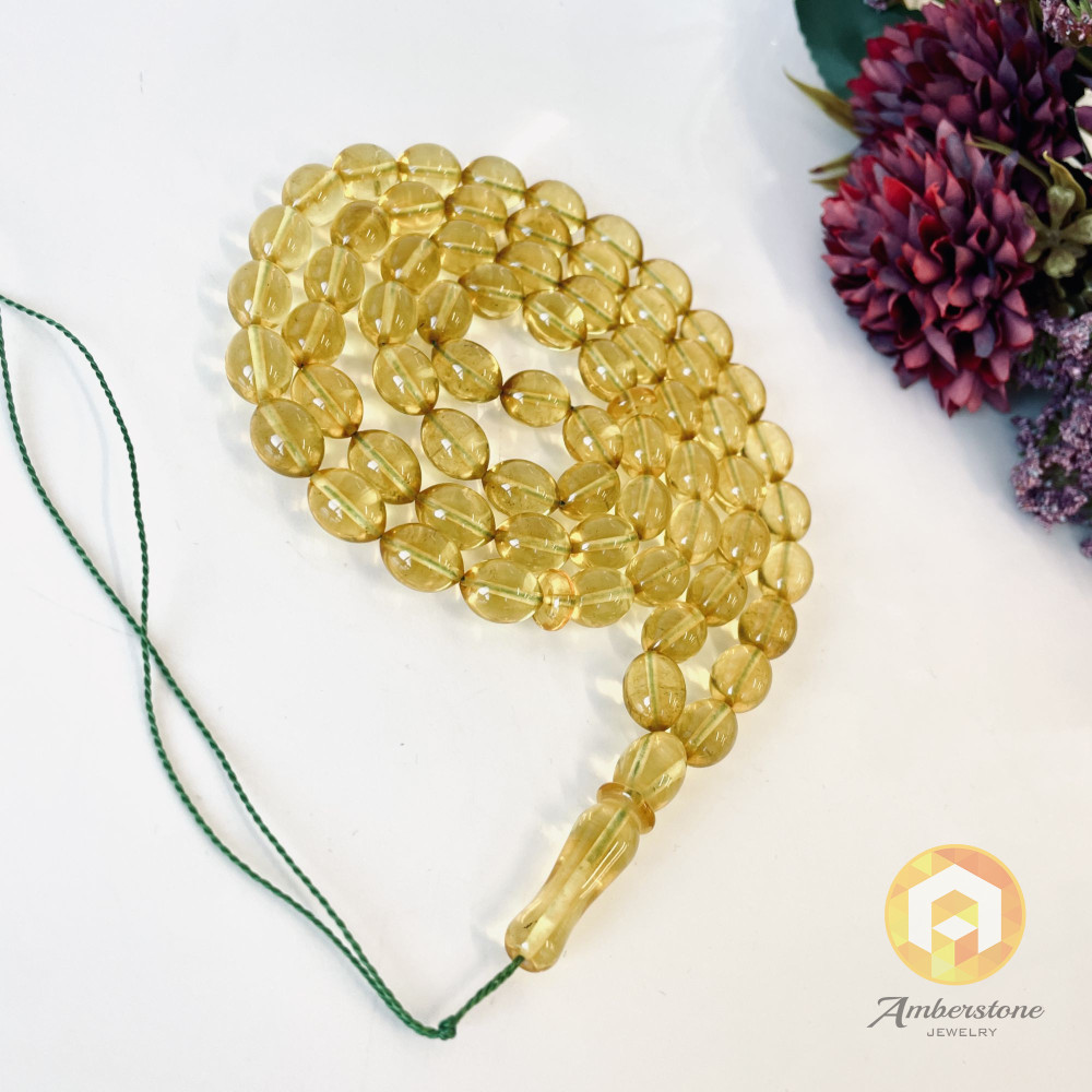 Islamic Prayer 66 Beads Made of Clear Yellow Baltic Amber, Olive Amber Beads
