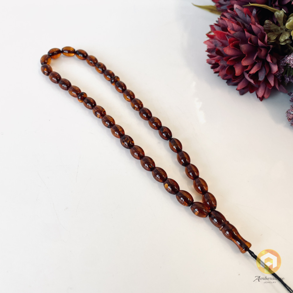Small Amber Rosary, Cherry Baltic Amber Misbaha For Dhikr and Daily Prayer