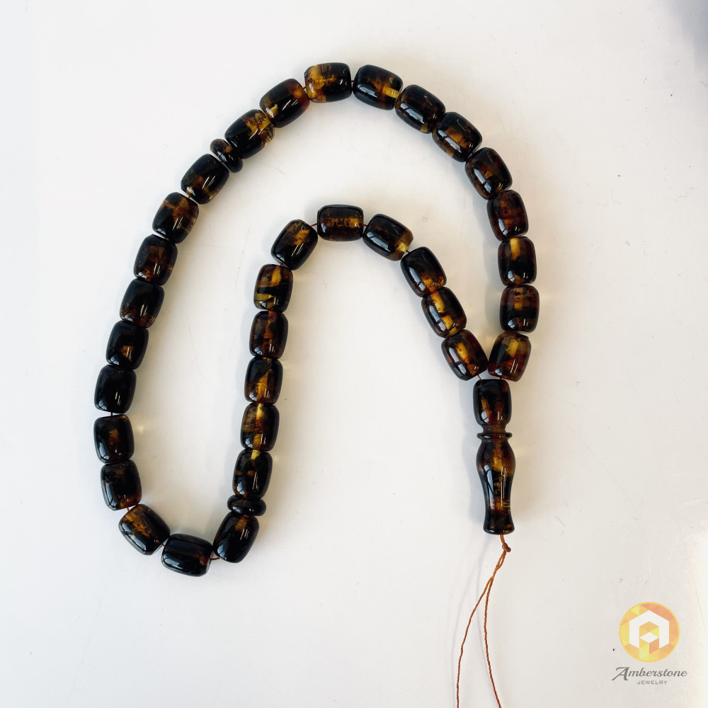 Green and Black Natural Amber Islamic Prayer Beads