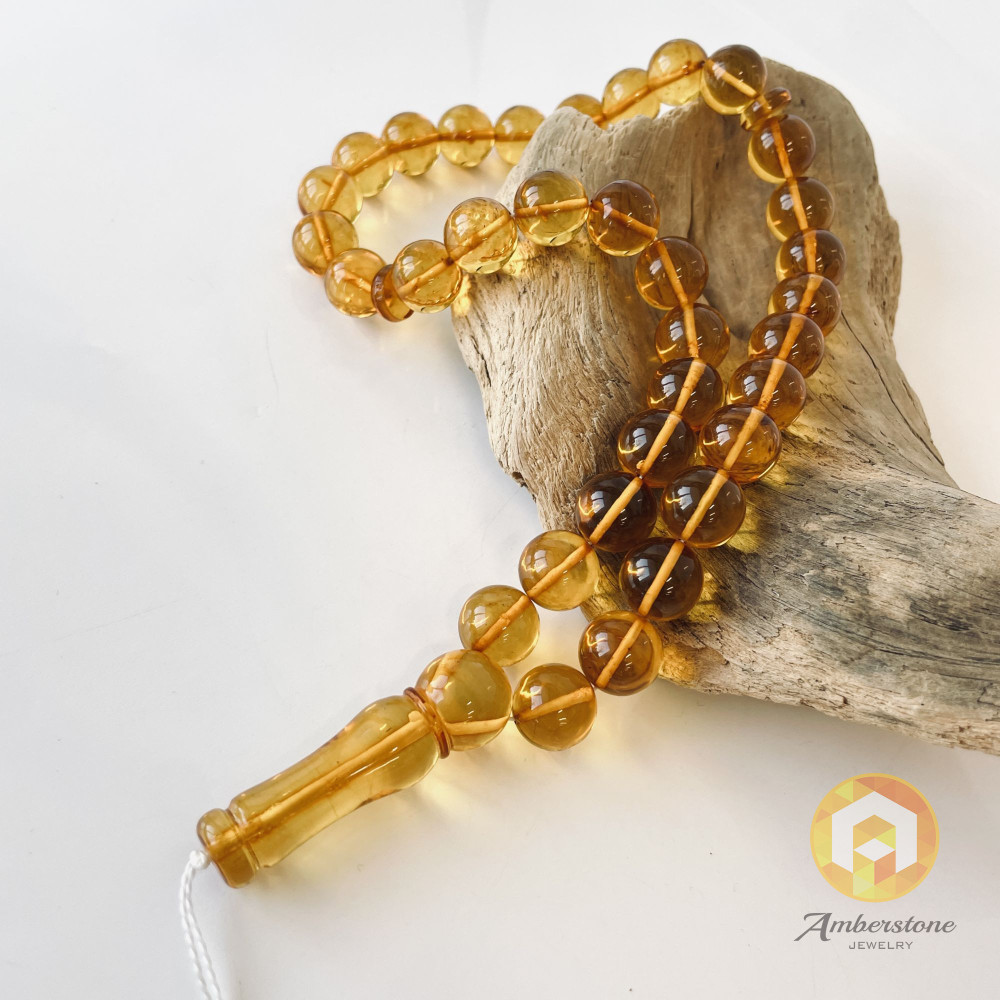 Natural Baltic Amber Misbaha, Cognac Amber Rosary, Tea Color Beads