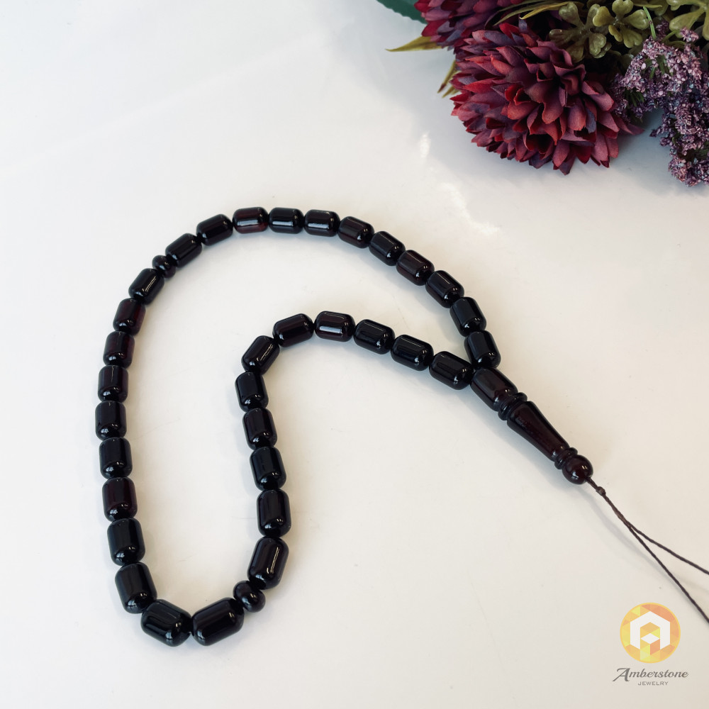 Cherry Natural Baltic Amber Misbaha, Amber Rosary, Barrel Beads
