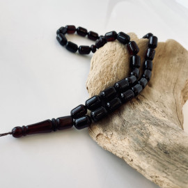 Cherry Natural Baltic Amber Misbaha, Amber Rosary, Barrel Beads