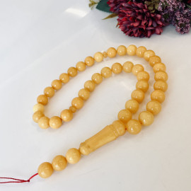 Intense Milky White Misbaha Rosary Pure 45 Baltic Amber Islamic Worry Beads, Butterscotch Islamic Rosary