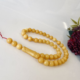 Intense Milky White Misbaha Rosary Pure 45 Baltic Amber Islamic Worry Beads, Butterscotch Islamic Rosary