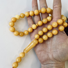 Intense Milky White Misbaha Rosary Pure 45 Baltic Amber Islamic Worry Beads, Butterscotch Islamic Rosary