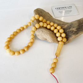 Intense Milky White Misbaha Rosary Pure 45 Baltic Amber Islamic Worry Beads, Butterscotch Islamic Rosary