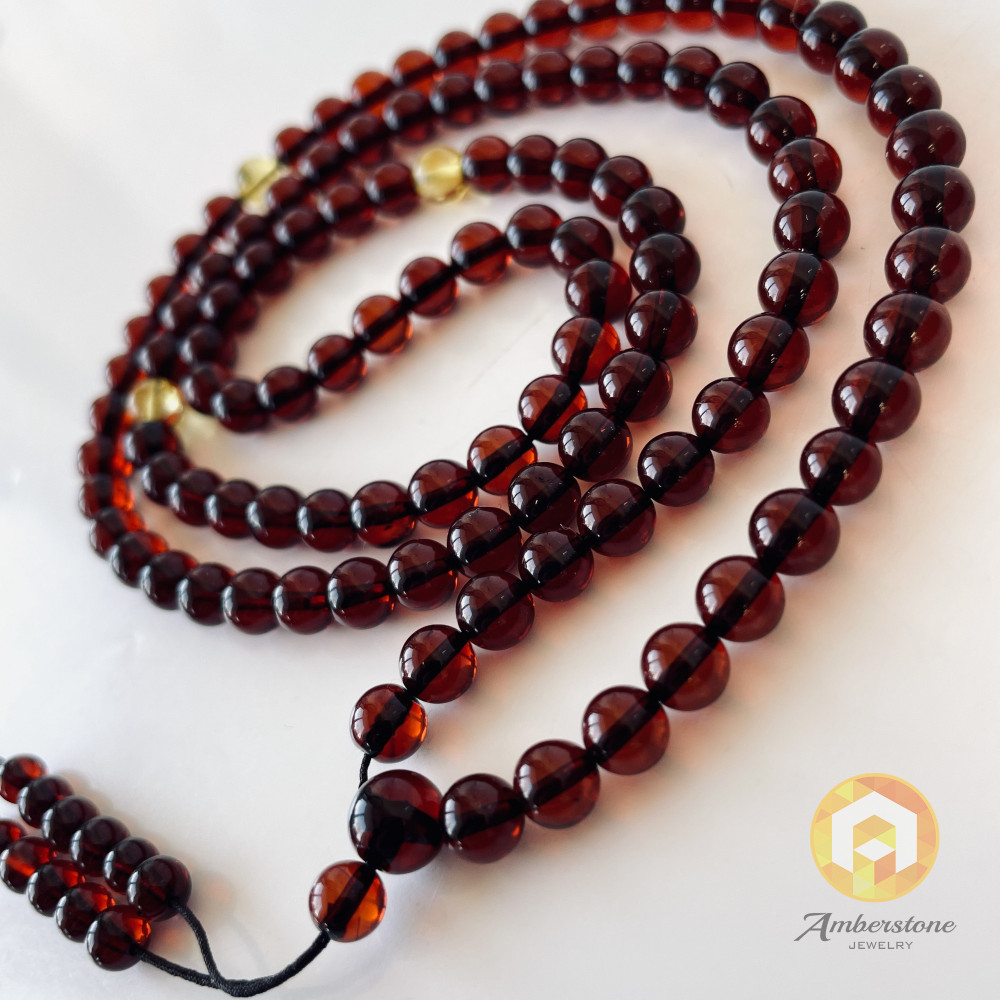 Buddhist Prayer with Small Natural Amber Beads, Baltic Amber Mala