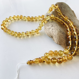 Yellow Amber Misbaha Rosary 66 Baltic Amber Beads, Irregular Shape Amber Beads
