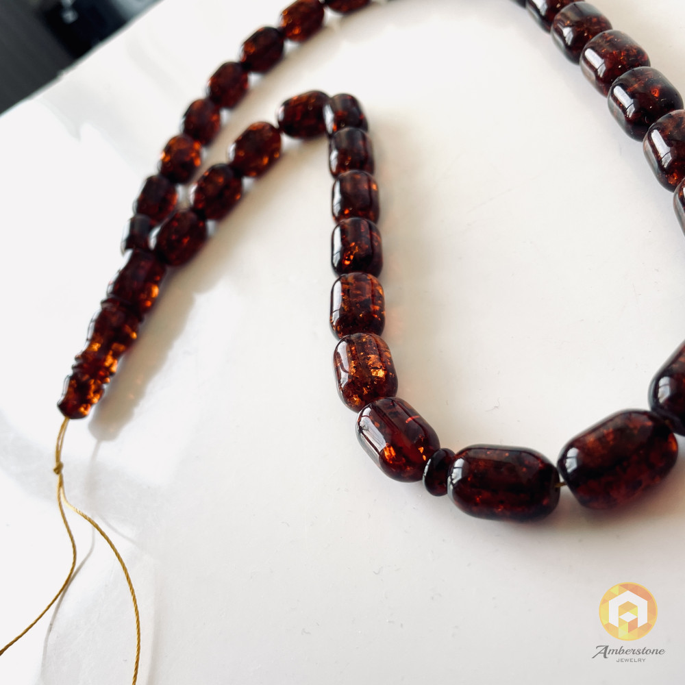Red Cognac / Deep Tea with Shell Baltic Amber Prayer Beads