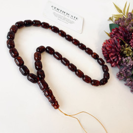 Red Cognac / Deep Tea with Shell Baltic Amber Prayer Beads