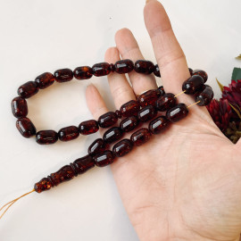 Red Cognac / Deep Tea with Shell Baltic Amber Prayer Beads