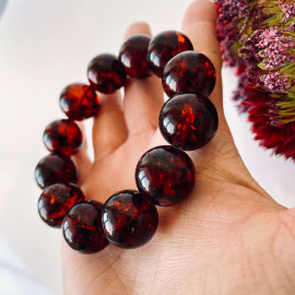 Natural Baltic Amber Cherry Bracelet, 17 mm Beads, Handmade from Poland
