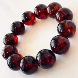 Natural Baltic Amber Cherry Bracelet, 17 mm Beads, Handmade from Poland