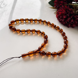 Orange Amber Misbaha Rosary 33 Baltic Amber Olive Beads 33 Worry Beads
