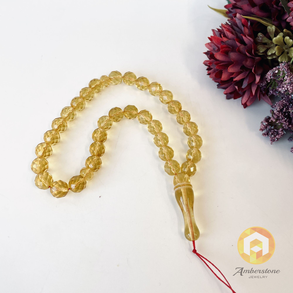 Faceted Handmade Baltic Amber Tespih Yellow Misbaha 33 Beads