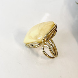 Yellow Natural Baltic Amber Ring with Gold-plated 925 Silver