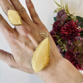 Yellow Natural Baltic Amber Ring with Gold-plated 925 Silver
