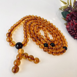 Cognac Amber Mala Meditative Rosary, Buddhist necklace