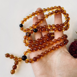 Cognac Amber Mala Meditative Rosary, Buddhist necklace