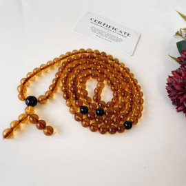 Cognac Amber Mala Meditative Rosary, Buddhist necklace