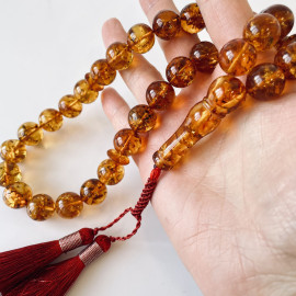 Baltic Amber Tespih Cognac With Shell Color Misbaha 33 Beads
