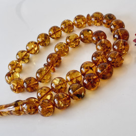 Baltic Amber Tespih Cognac With Shell Color Misbaha 33 Beads