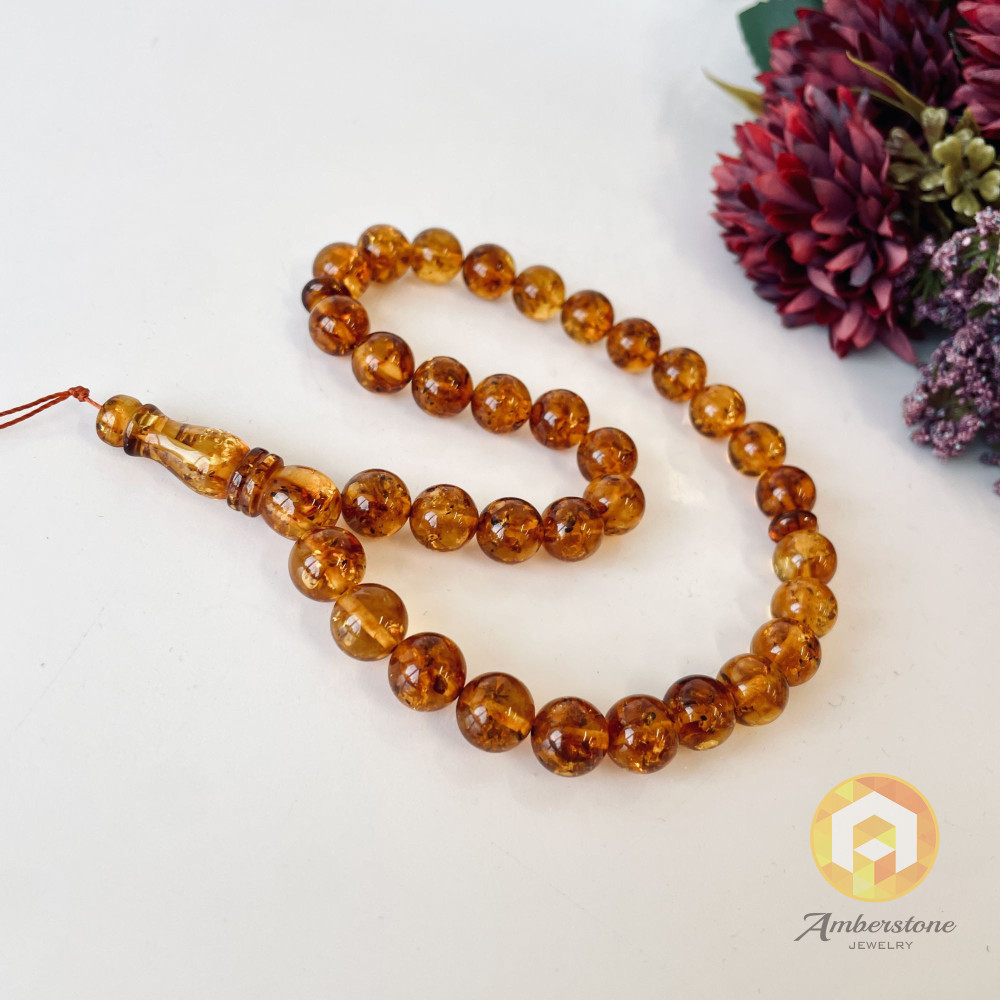 Gold Cognac Natural Baltic Amber Islamic Prayer beads 10*20mm
