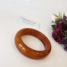 Stiff Bangle Amber Bracelet in Brown Color, Baltic Amber Bracelet