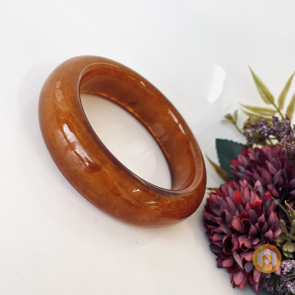 Stiff Bangle Amber Bracelet in Brown Color, Baltic Amber Bracelet