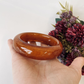 Stiff Bangle Amber Bracelet in Brown Color, Baltic Amber Bracelet