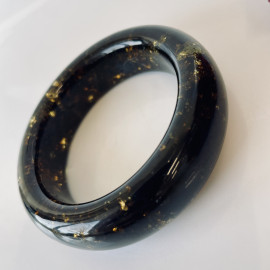 Green Black Natural Amber Bangle Poland, Natural Amber Stiff Bangle Bracelet, Small Bangle