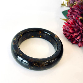 Green Black Amber Bangle Poland, Natural Amber Stiff Bangle Bracelet, Small Bangle