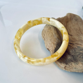 White and Yellow Bangle Bracelet made from Natural Baltic Amber