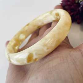 White and Yellow Bangle Bracelet made from Natural Baltic Amber