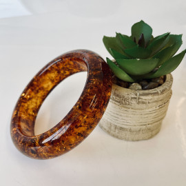 Dark Cognac Amber Bangle Bracelet, Handmade Amber Jewelry from Poland