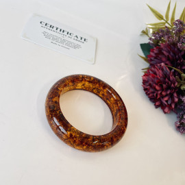 Dark Cognac Amber Bangle Bracelet, Handmade Amber Jewelry from Poland