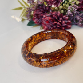 Dark Cognac Amber Bangle Bracelet, Handmade Amber Jewelry from Poland