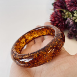 Dark Cognac Amber Bangle Bracelet, Handmade Amber Jewelry from Poland