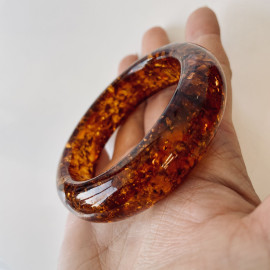 Dark Cognac Amber Bangle Bracelet, Handmade Amber Jewelry from Poland