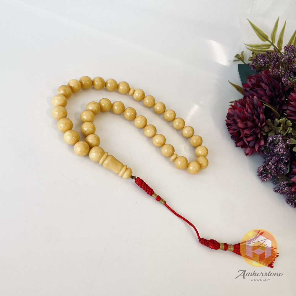 Baltic Amber Tespih Egg Yolk Color Misbaha 33 Beads Handmade