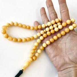 Yellow Baltic Amber Misbaha – 66 Round Amber Beads 10 mm Islamic Prayer Rosary