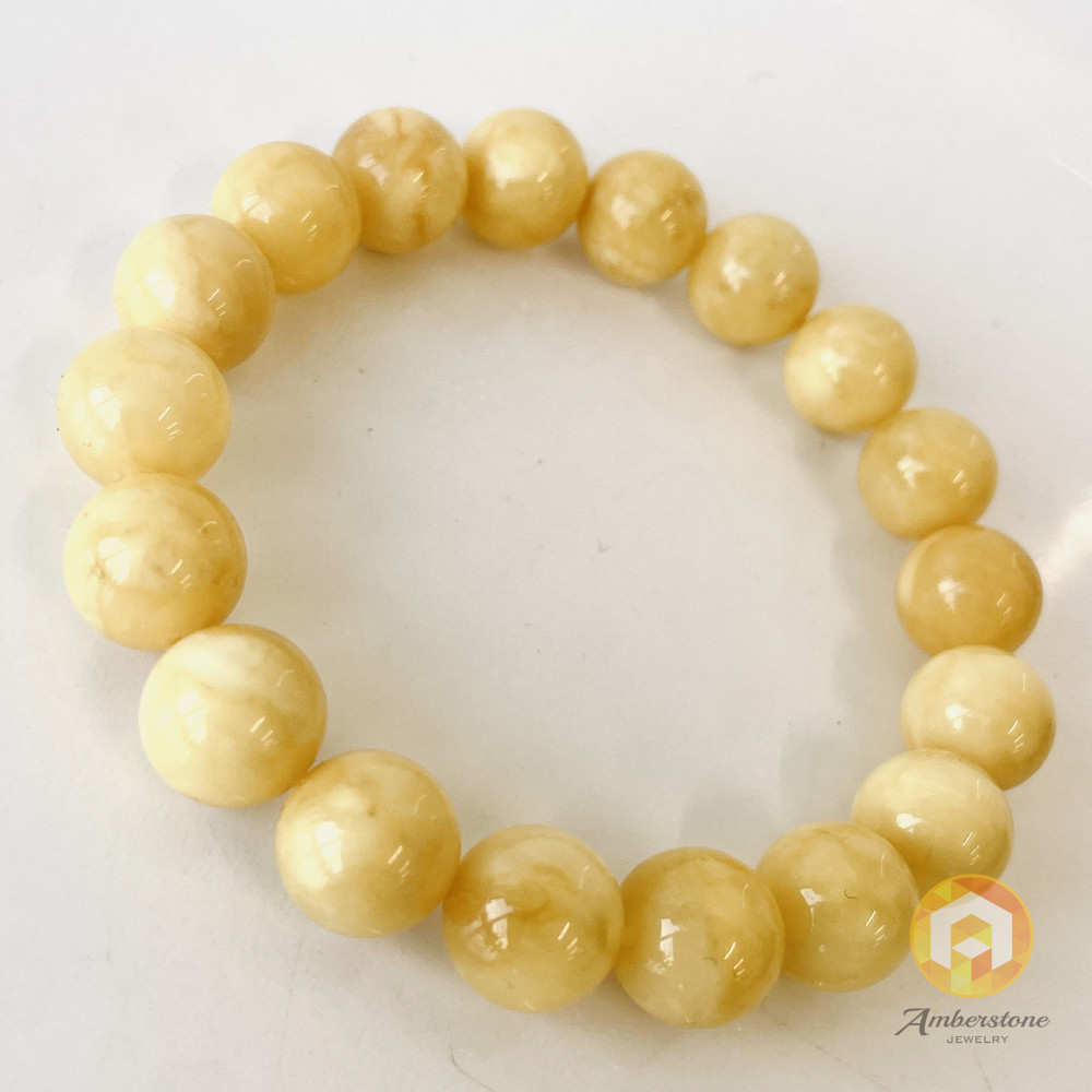 Yellow Baltic Amber Bracelet – Natural Organic Amber Beads 12 mm Handmade in Poland