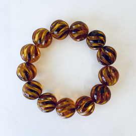 Cognac Baltic Amber Bracelet – Hand Carved Natural Amber Beads 16 mm Handmade in Poland