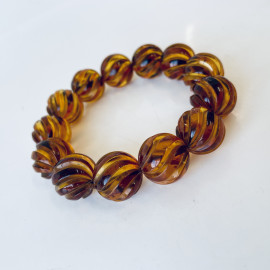 Cognac Baltic Amber Bracelet – Hand Carved Natural Amber Beads 16 mm Handmade in Poland