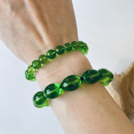 Green Amber Beaded Bracelet, Natural Amber Bracelet