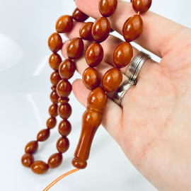 Old German Amber Islamic Rosary with Olive-Shaped Beads