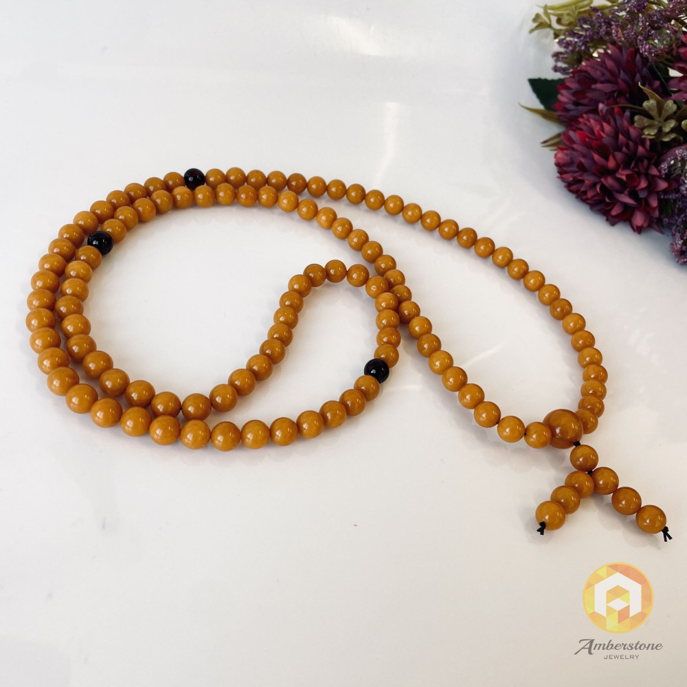 Milky White Color Baltic Amber Mala Rosary Buddhist Mila Beads 47 g 9 mm Prayer