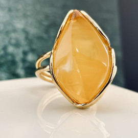 Natural Egg Yolk Baltic Amber Ring with Gold-plated 925 Silver